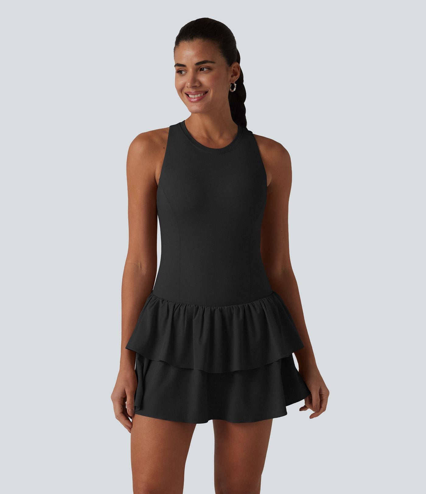 Breezeful™ Robe casual 2 en 1 sans manches dos nageur à séchage rapide, ourlet à volants étagés avec soutien-gorge intégré