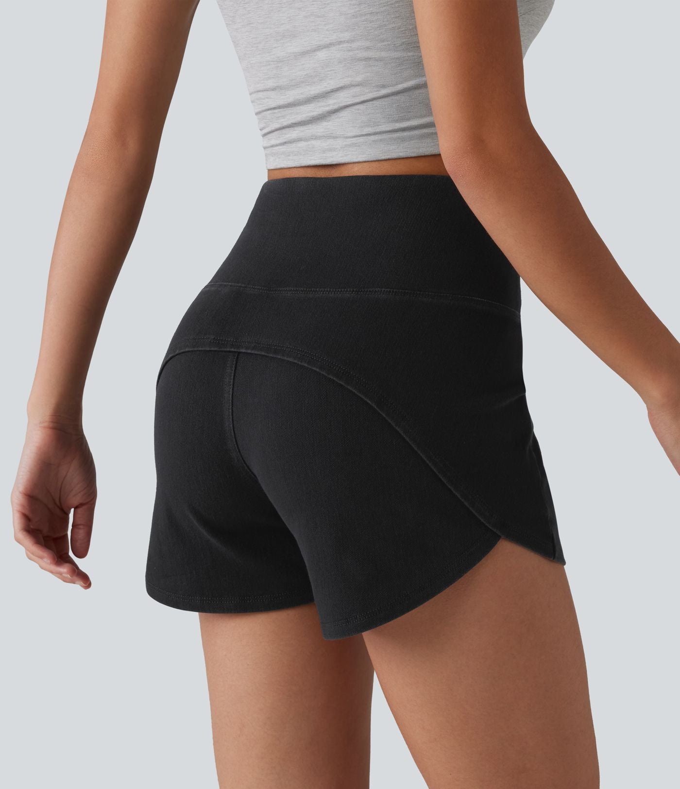 Halara Flex™ Short casual en jean skinny gainant taille haute à ourlet arrondi avec poches