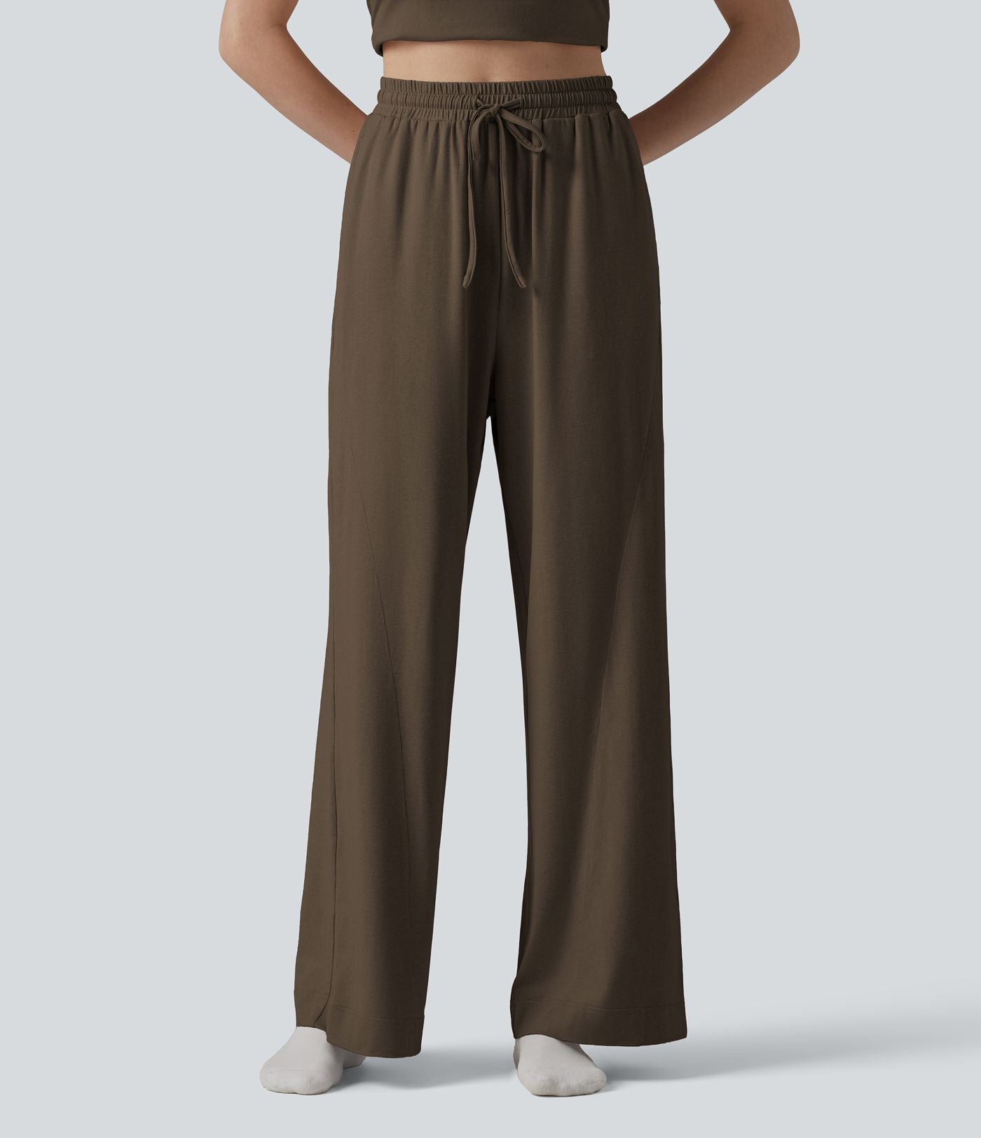 Pantalon de détente ample taille haute avec cordon de serrage et poches