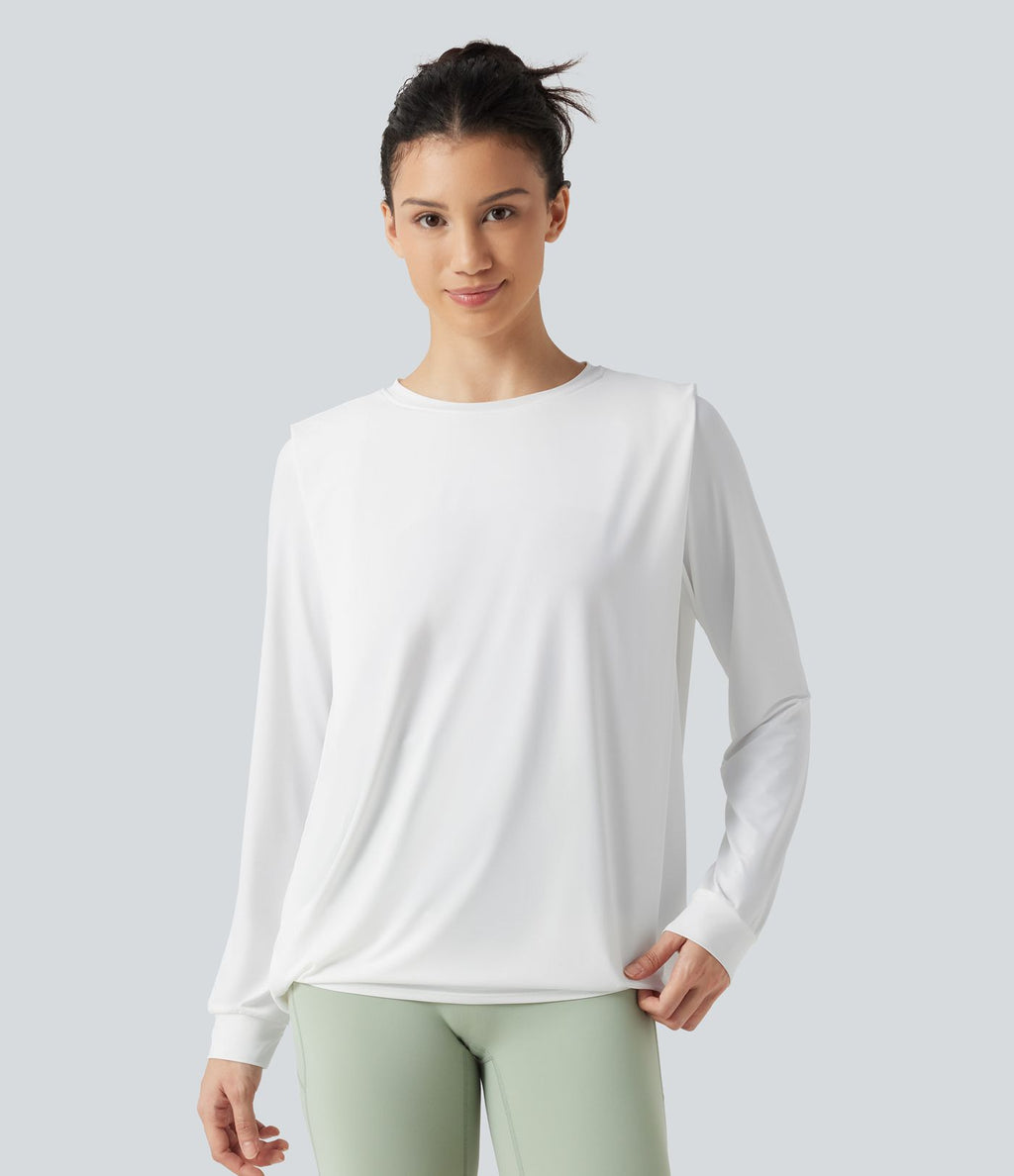 Haut de yoga effet frais InstantCool longueur allongée à manches longues avec encolure arrondie, fronces et protection solaire UPF50+