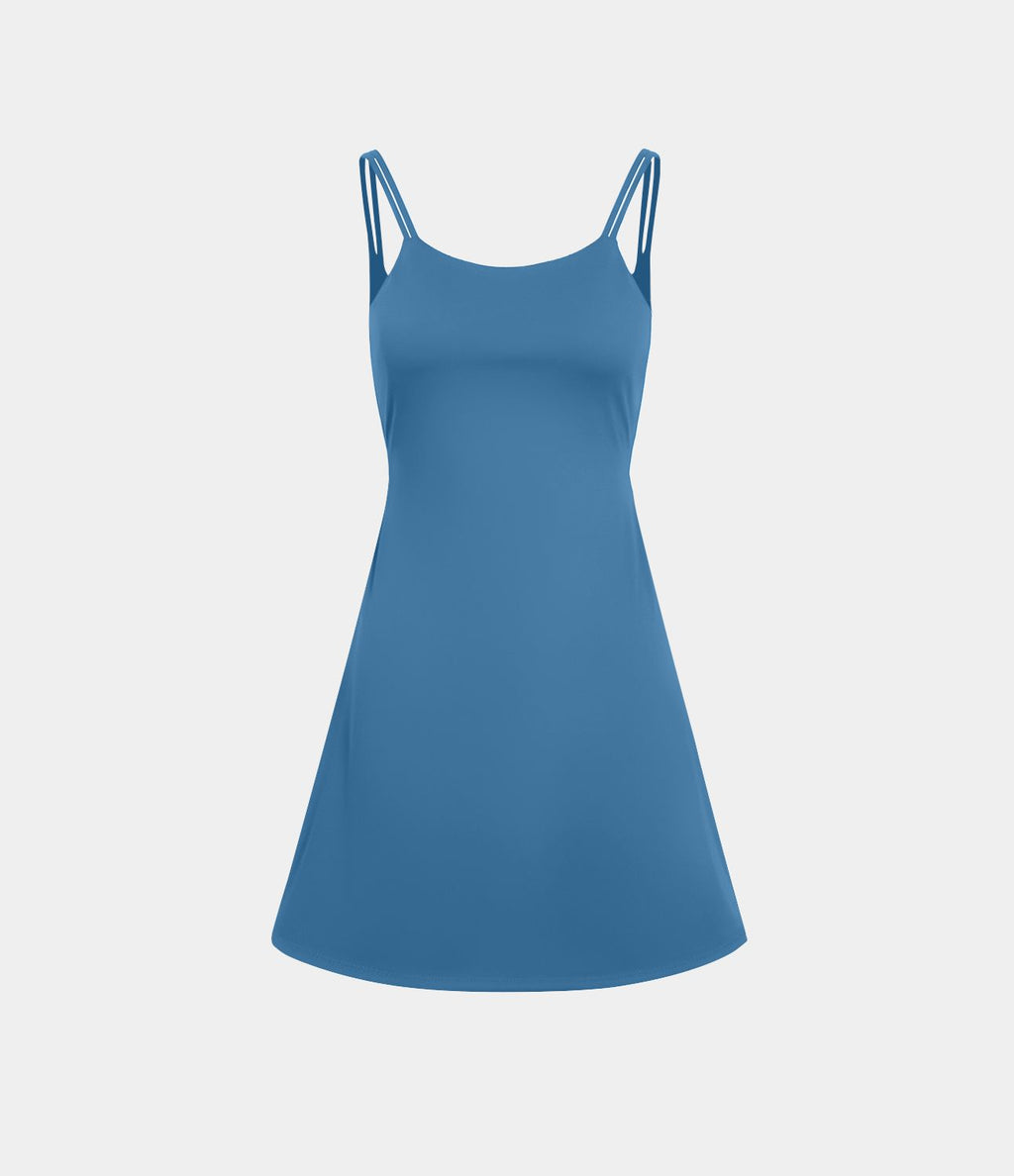 Robe de sport danse 2-pièces SoftlyZero™ Plush double bretelles caraco avec poche A-D