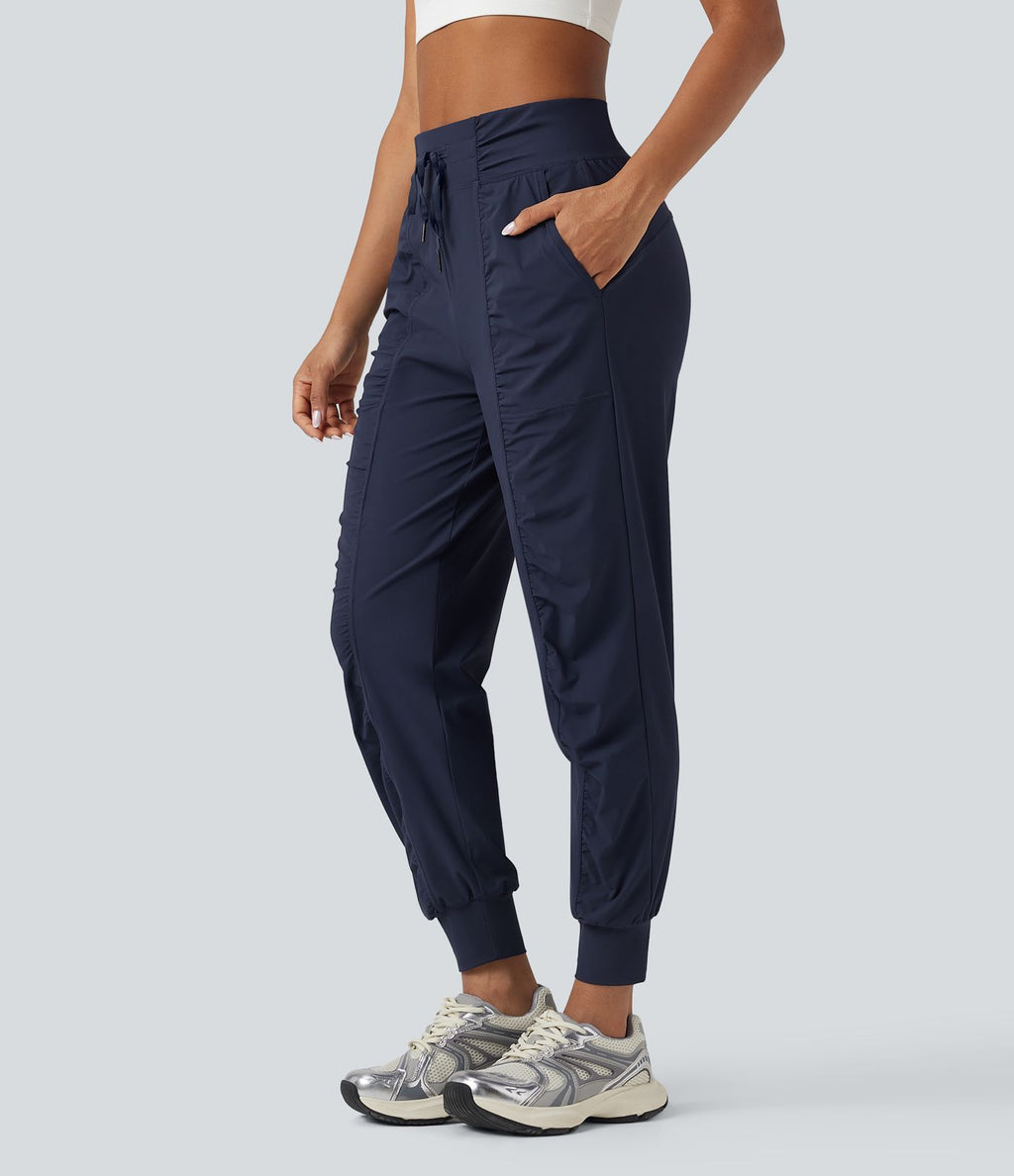 Jogging de danse fuselé froncé séchage rapide effet frais InstantCool taille haute avec cordon de serrage et poches, protection solaire UPF40+