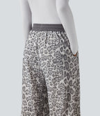 Pantalon baggy imprimé léopard taille haute avec cordon de serrage et poches