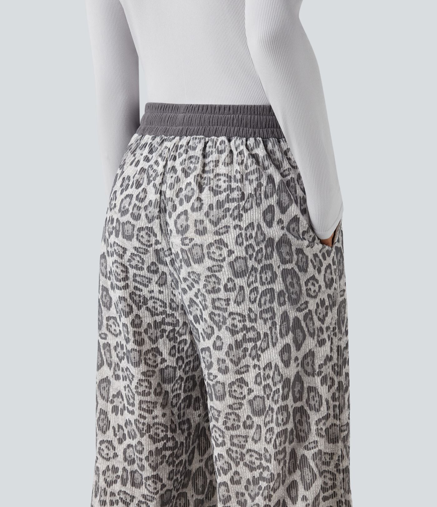 Pantalon baggy imprimé léopard taille haute avec cordon de serrage et poches
