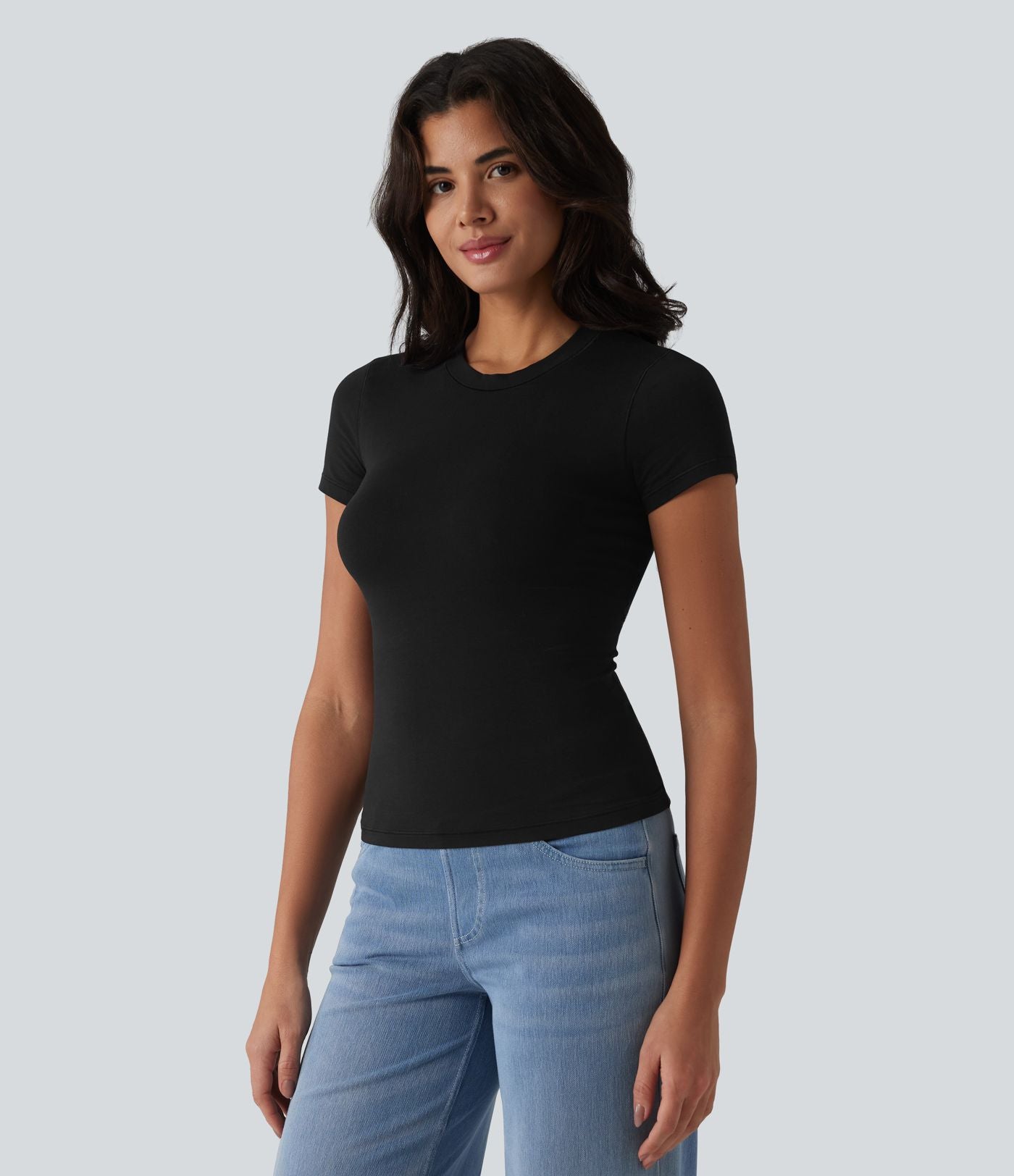 T-shirt Halara décontracté en jersey de coton, manches courtes, col rond