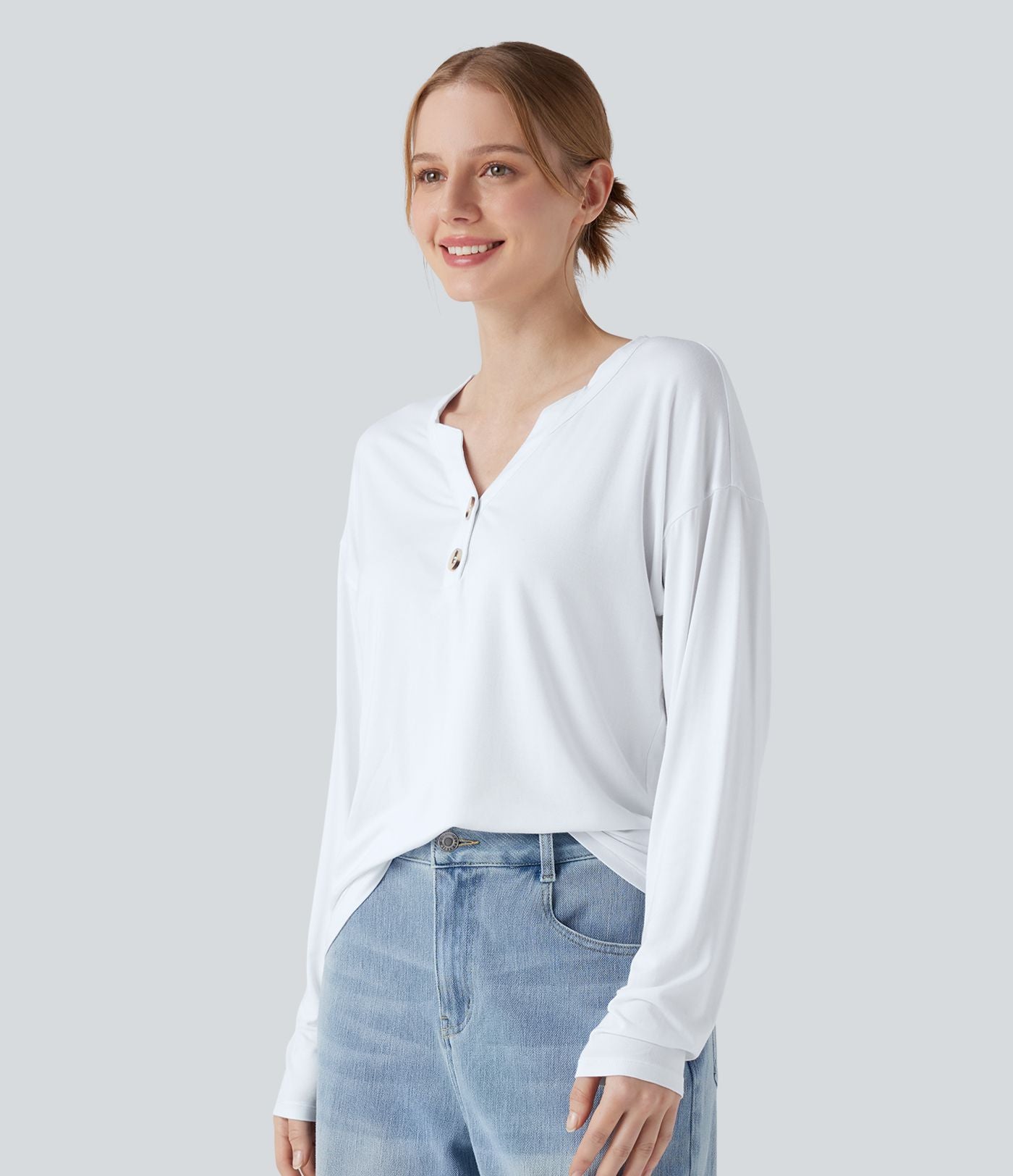 T-shirt col Henley à manches longues