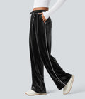 Pantalon décontracté droit en velours, taille mi-haute, avec cordon et poches