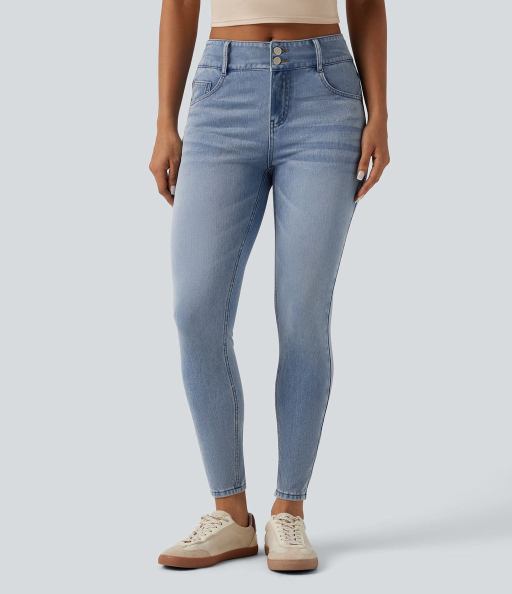Halara Flex™ Jean skinny 7/8 casual taille mi-haute en lyocell drapé effet délavé, avec poches