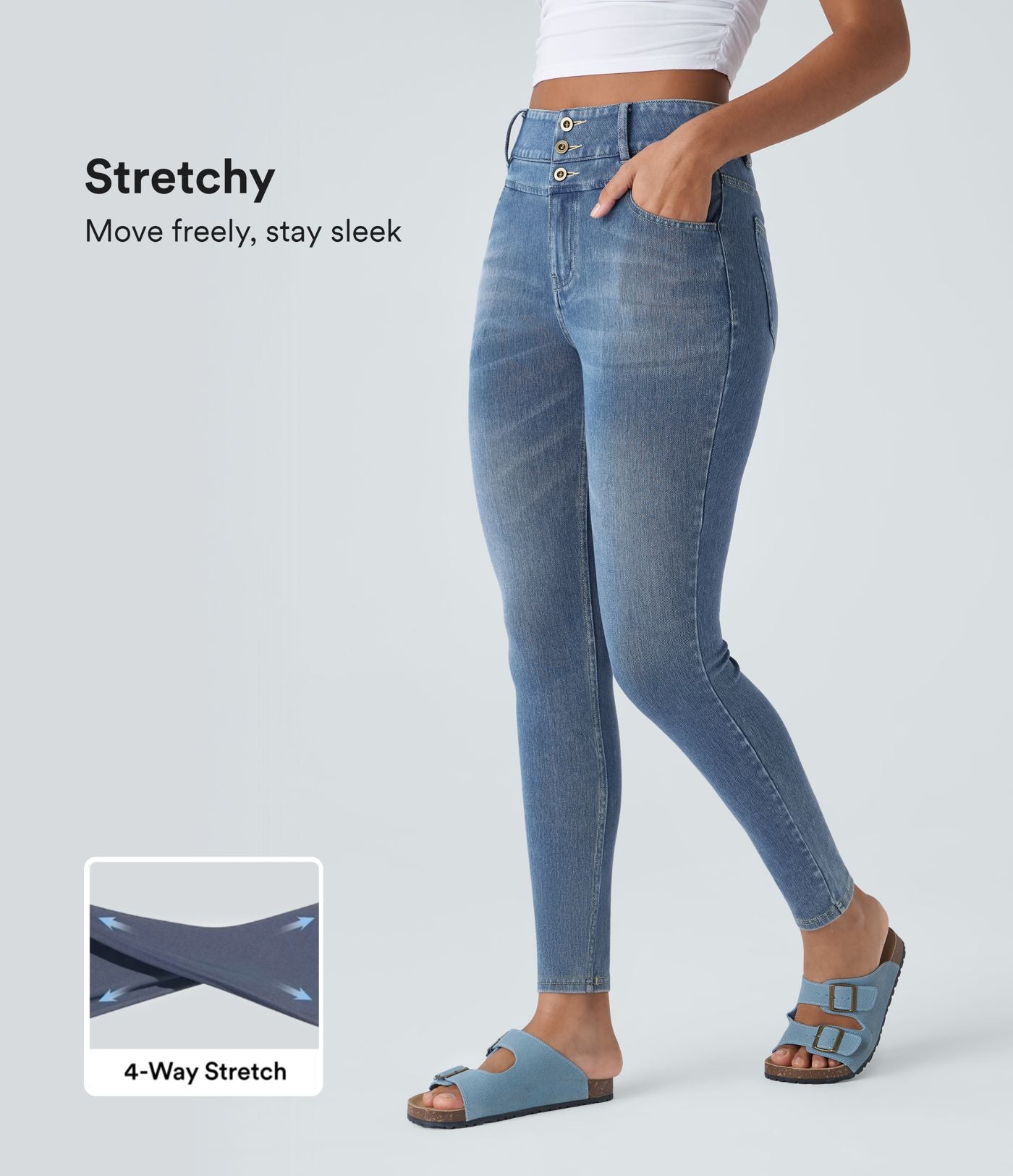 Halara Flex™ Jean skinny Casual Taille Haute Fermeture Éclair Boutonnés Plusieurs Poches Tricot Extensible