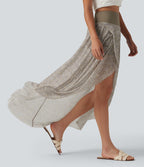 Jupe longue en mesh imprimé léopard taille haute asymétrique à volants 2 en 1