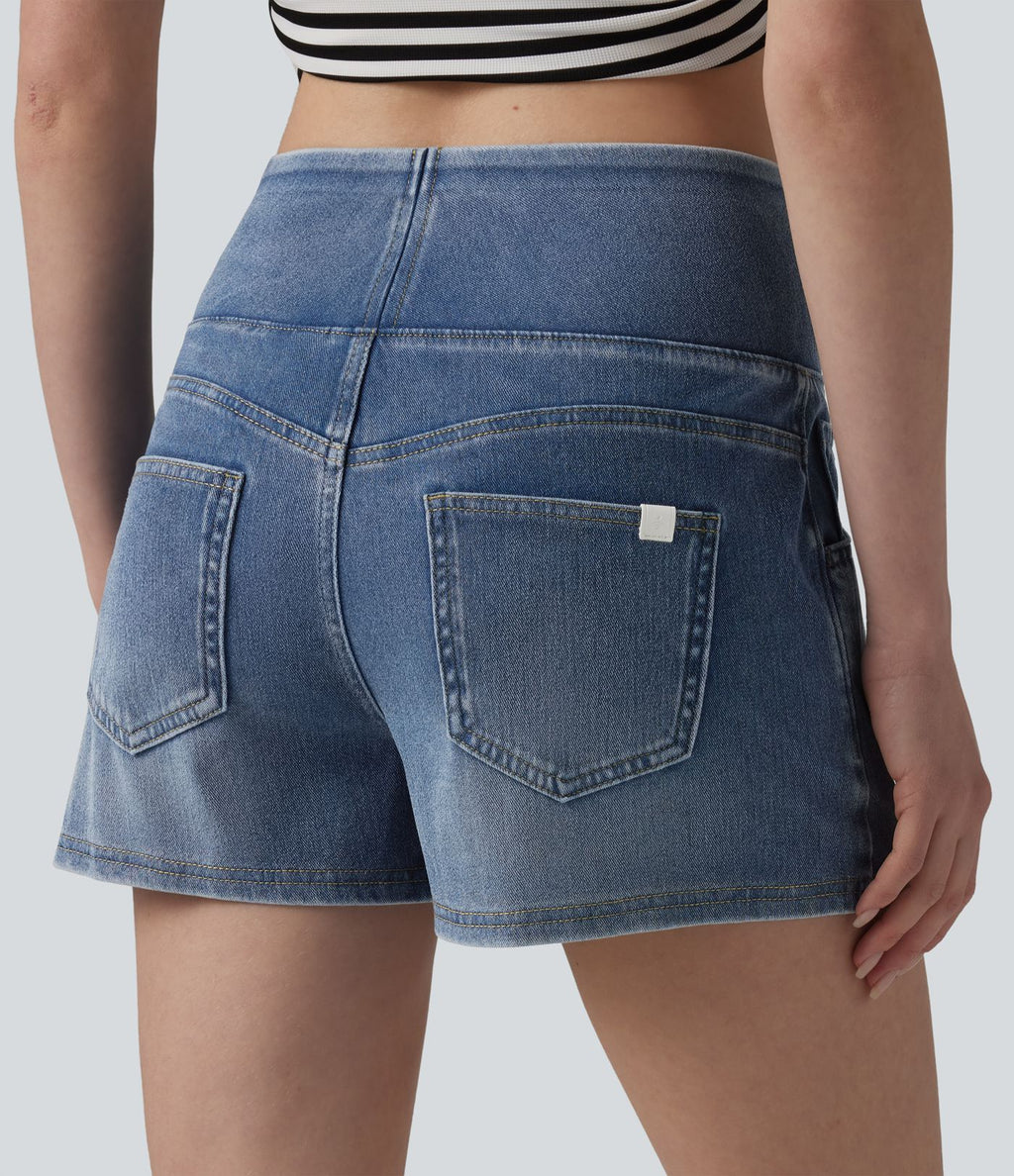 Halara Flex™ Short décontracté en denim lyocell délavé taille mi-haute drapé 9 cm avec poches