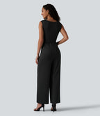 Combinaison tailleur jambe droite sans manches à col rond et taille croisée avec poches - Édition Easy Peasy