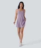 Softlyzero™ Plush Robe de danse courte dos nu avec short intégré - Version Easy Peasy