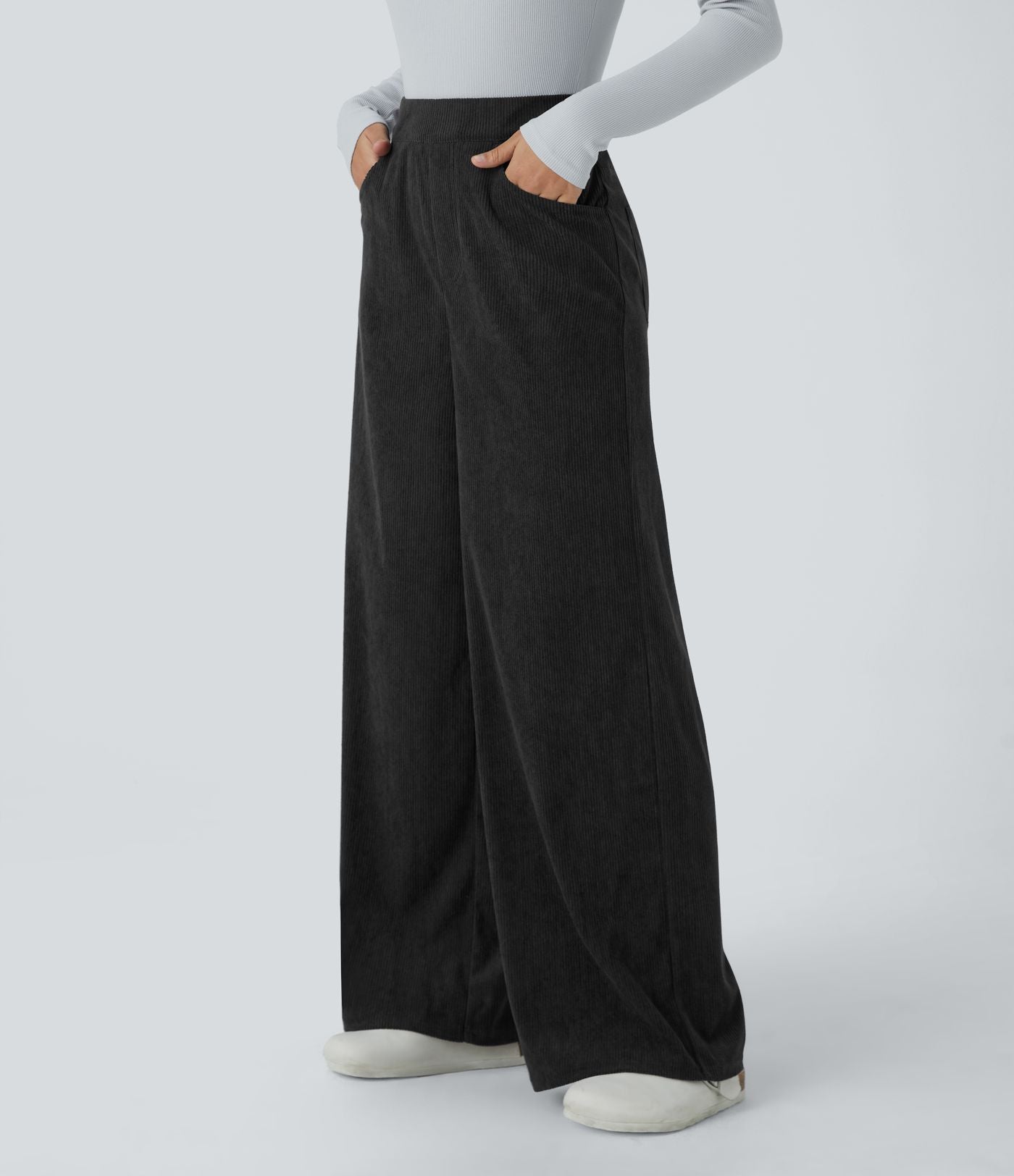 Pantalon velours côtelé tailleur et large Halara Flex™, taille haute, avec poches