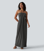 Robe longue dos nu à nouer avec soutien-gorge intégré et poches