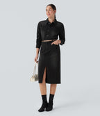 Robe chemise midi casual denim Halara Flex™ manches longues avec poches