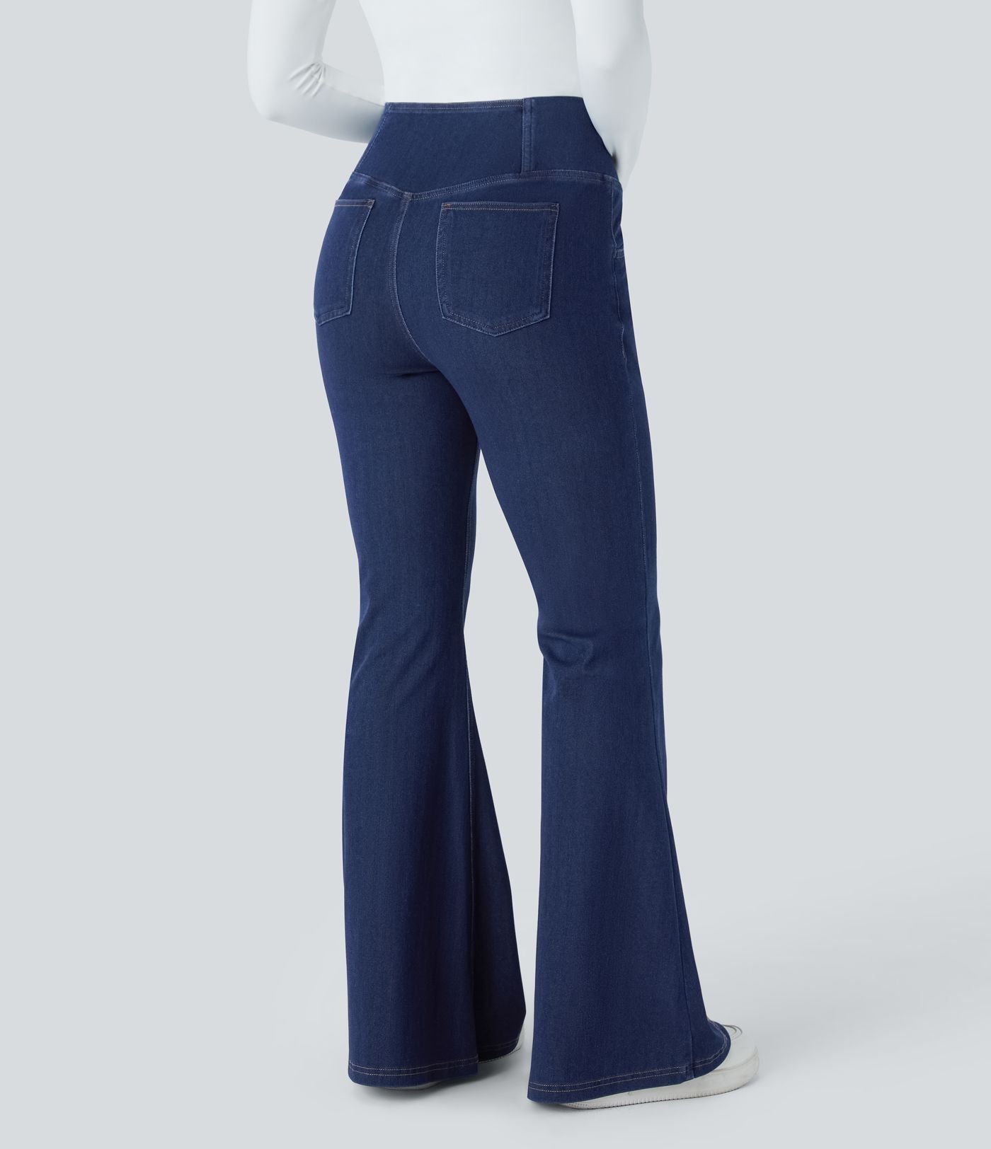 Jean super évasé Halara Flex™ décontracté maille denim extensible délavée effet frais InstantCool taille haute poches croisées