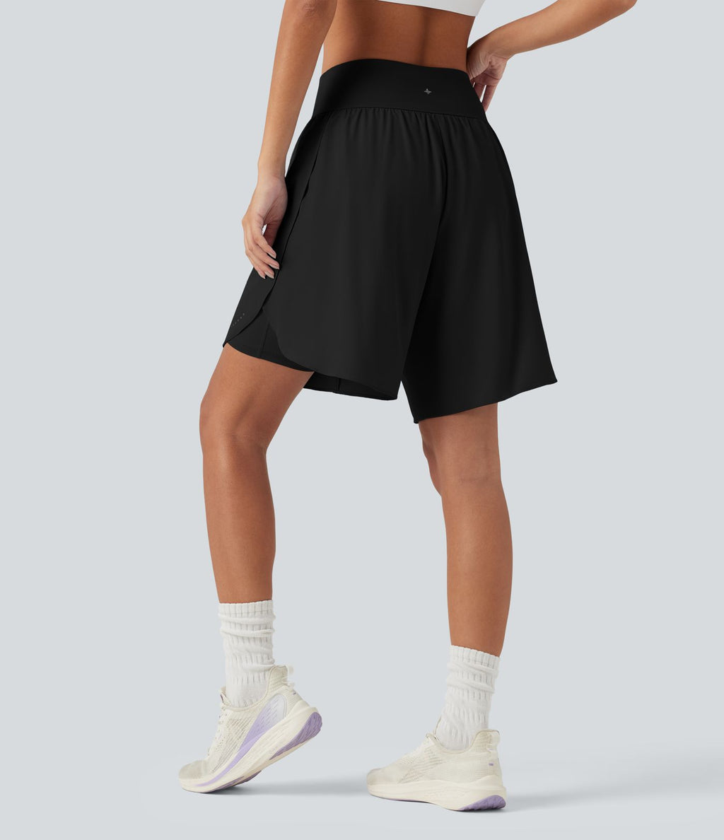 Short de course 2 en 1 SoftlyZero™ QuickDry taille haute, effet ventre plat, pois réfléchissants, ourlet croisé, 23 cm, avec poches