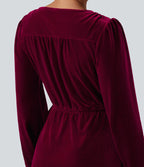 Robe mini velours portefeuille col V volants manches longues