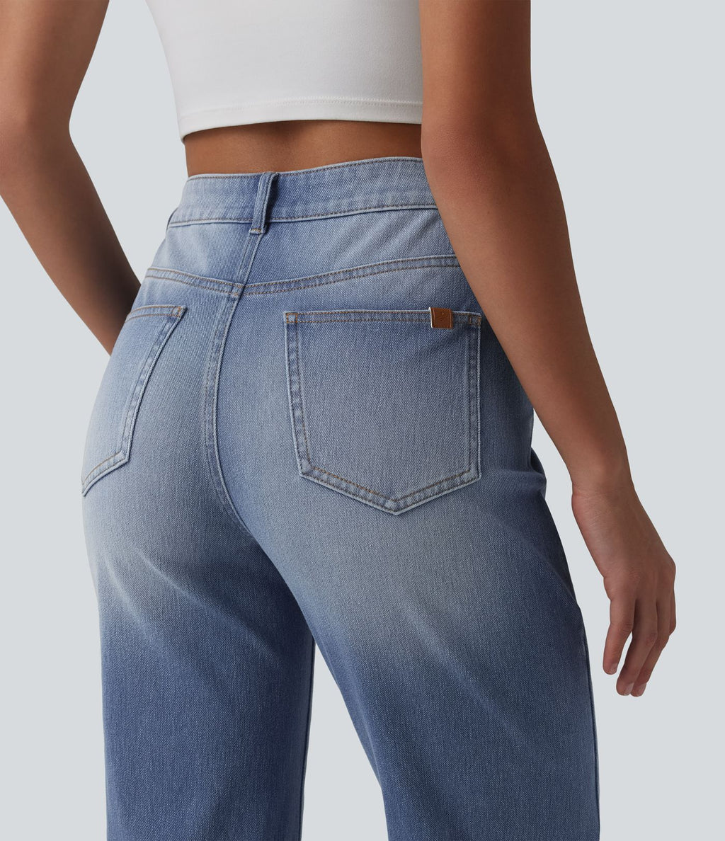 Halara Flex™ Jean droit casual asymétrique taille haute avec poches