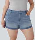 Short décontracté Halara Flex™ grande taille taille mi-haute bouton fermeture éclair en denim maille extensible multiples poches 7,5 cm