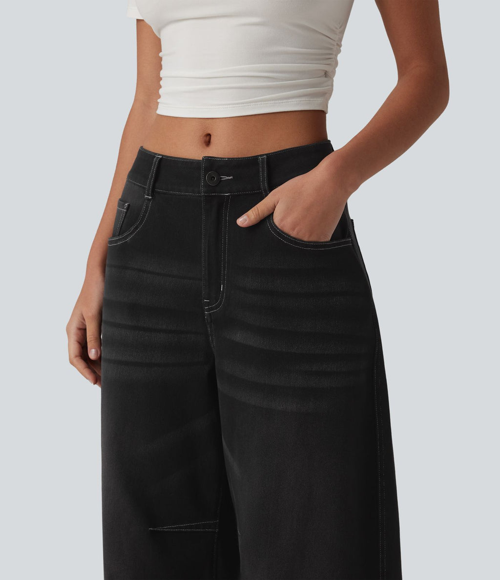 Jean Barrel 7/8 taille basse Halara Flex™ avec poches zippées