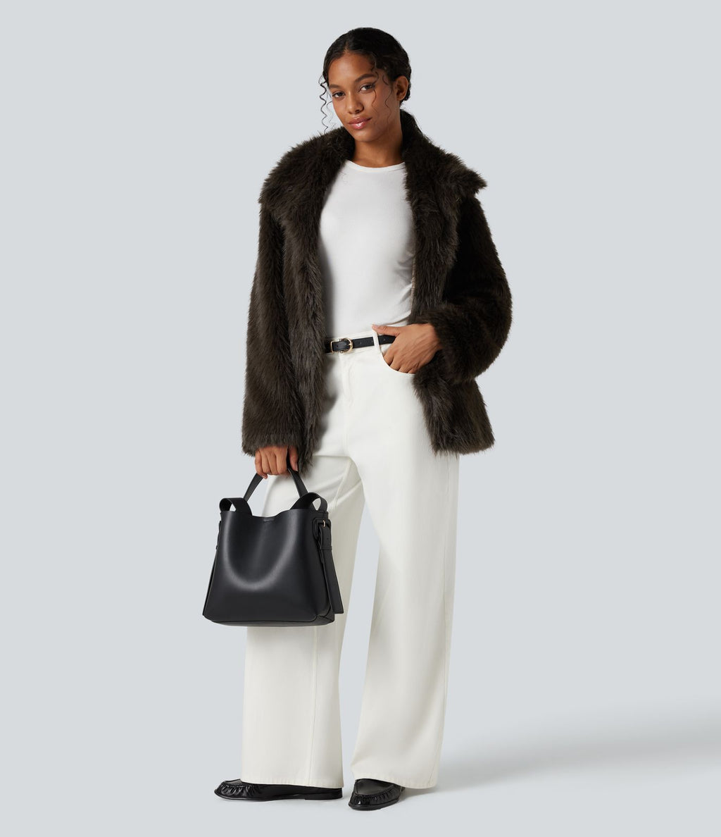 Manteau fausse fourrure col chemise manches longues avec poches