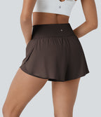 Softlyzero™ QuickDry Short de course à pied 2-en-1 taille haute à ourlet croisé avec pois réfléchissants et poches latérales