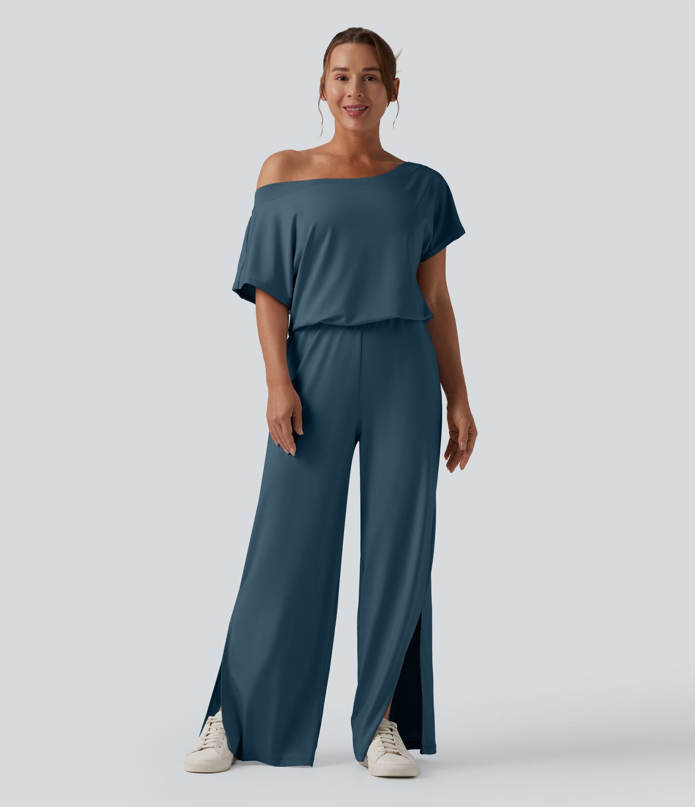 Combinaison casual asymétrique manches courtes avec poches et fente - Easy Peasy
