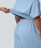 Combinaison casual asymétrique manches courtes avec poches et fente - Easy Peasy