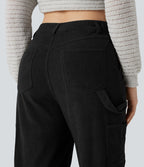 Pantalon décontracté droit en velours côtelé, taille haute, avec poches