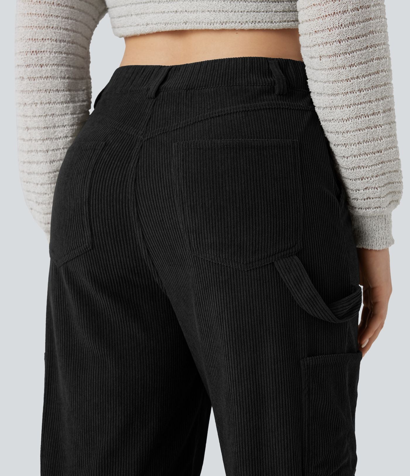 Pantalon décontracté droit en velours côtelé, taille haute, avec poches
