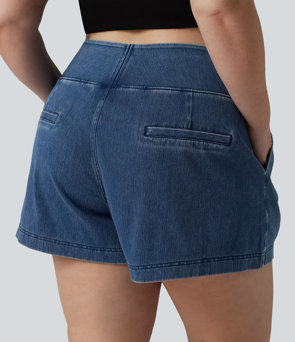 Short en jean taille haute Halara Flex™ ample et décontracté, grande taille, 10 cm avec poches