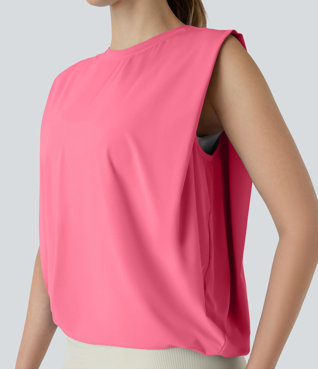Débardeur de yoga col rond froncé, tissu rafraîchissant - Protection UPF50+
