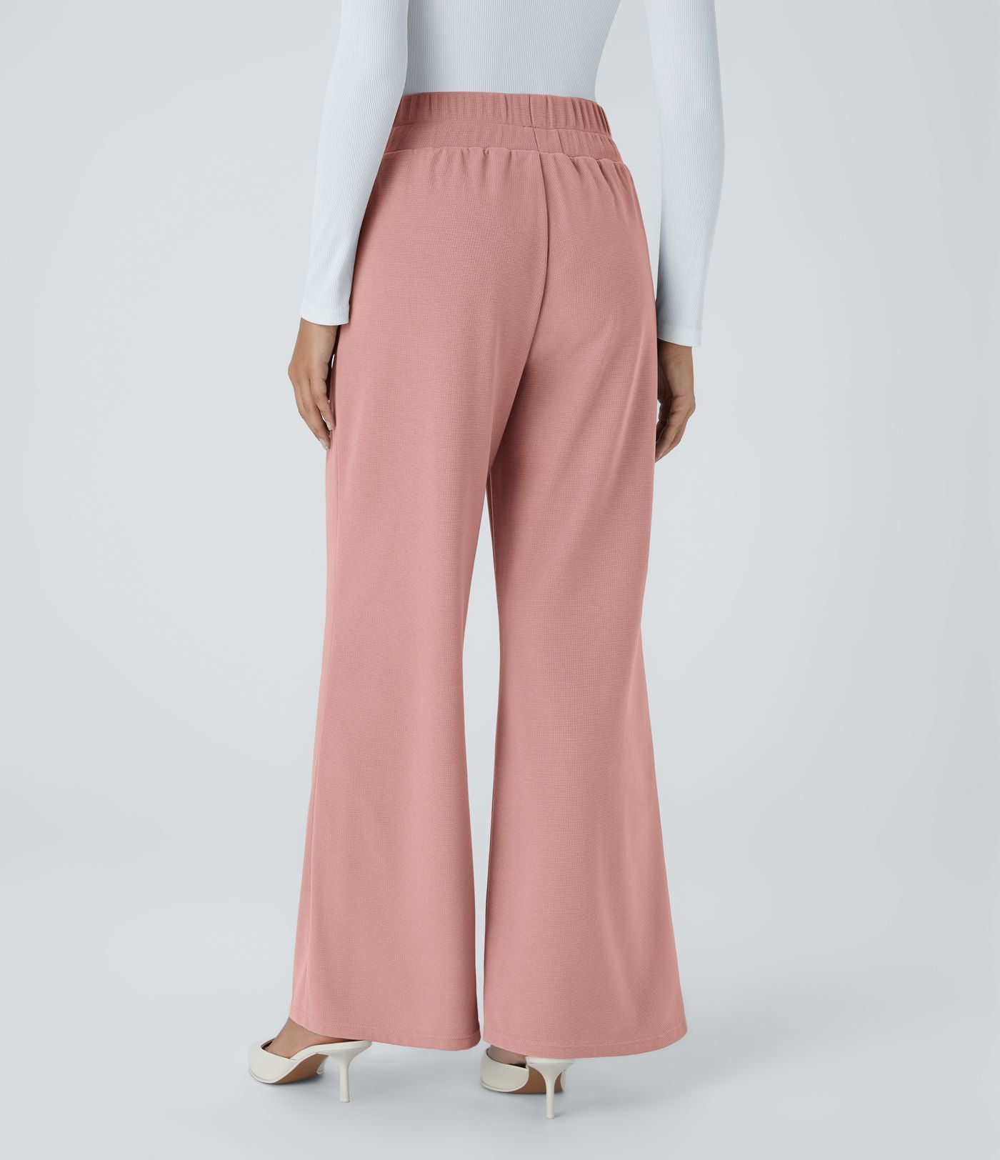 Halara Flex™ Pantalon Tailleur en Tissu Gaufré Taille Haute avec Large Ceinture Plis Poches Latérales Jambes Larges