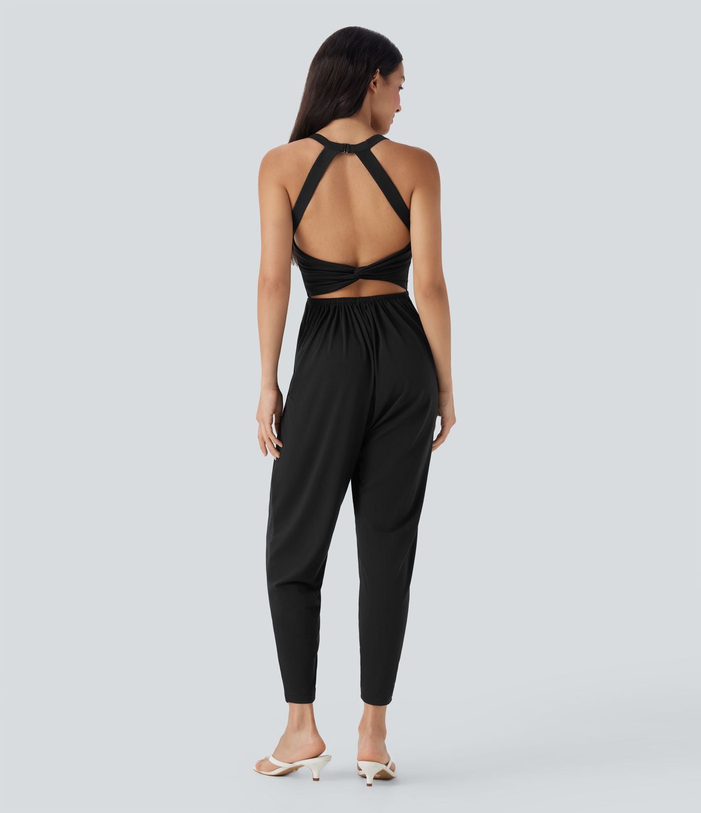 Combinaison sarouel décontractée dos nu torsadé avec brassière intégrée et poches - Édition Easy Peasy