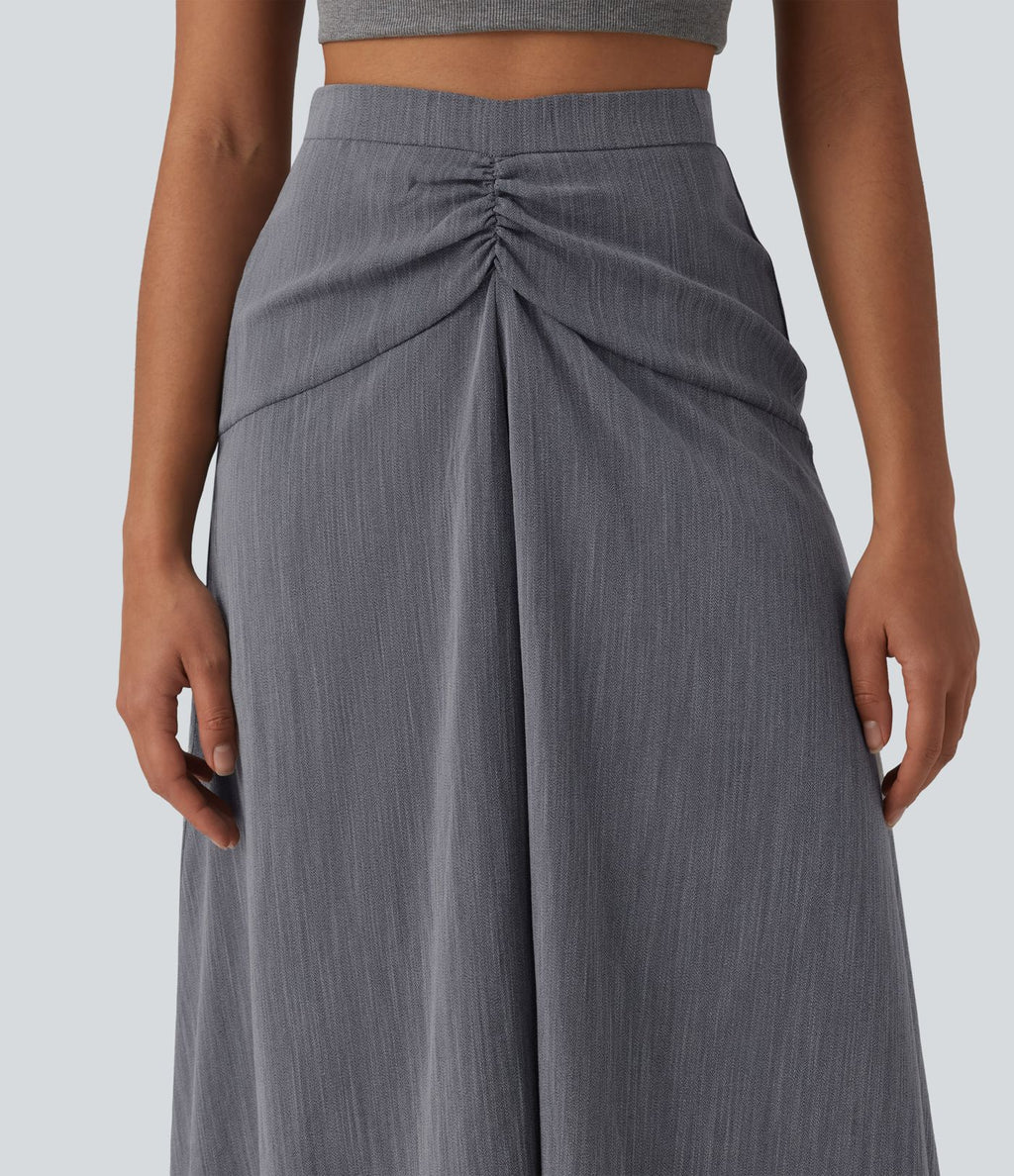 Jupe longue taille haute ourlet asymétrique aspect lin