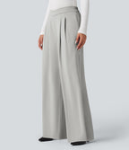 Pantalon tailleur large taille haute croisée avec poches
