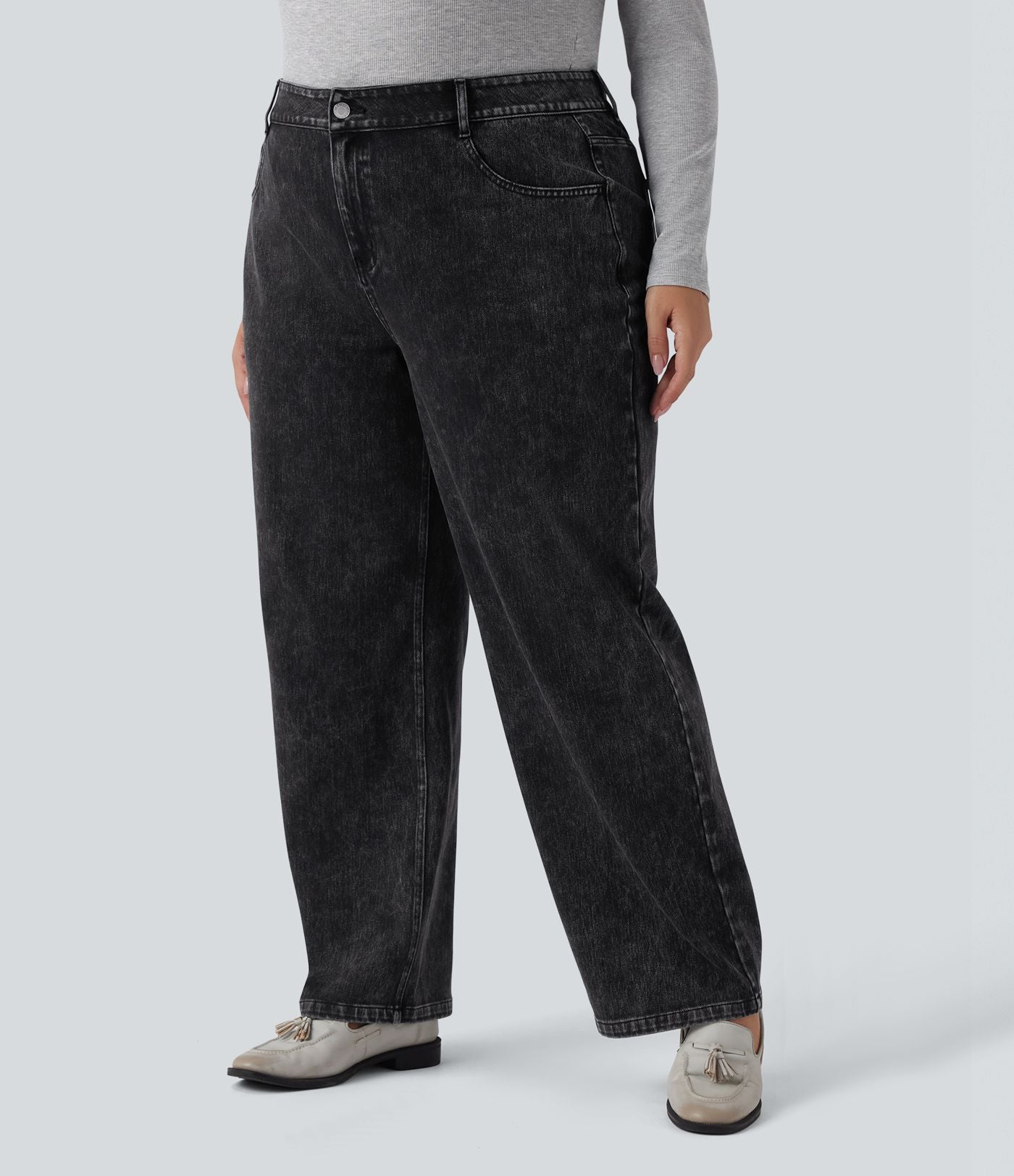 Halara Flex™ Jean casual grande taille jambe droite taille haute avec poches