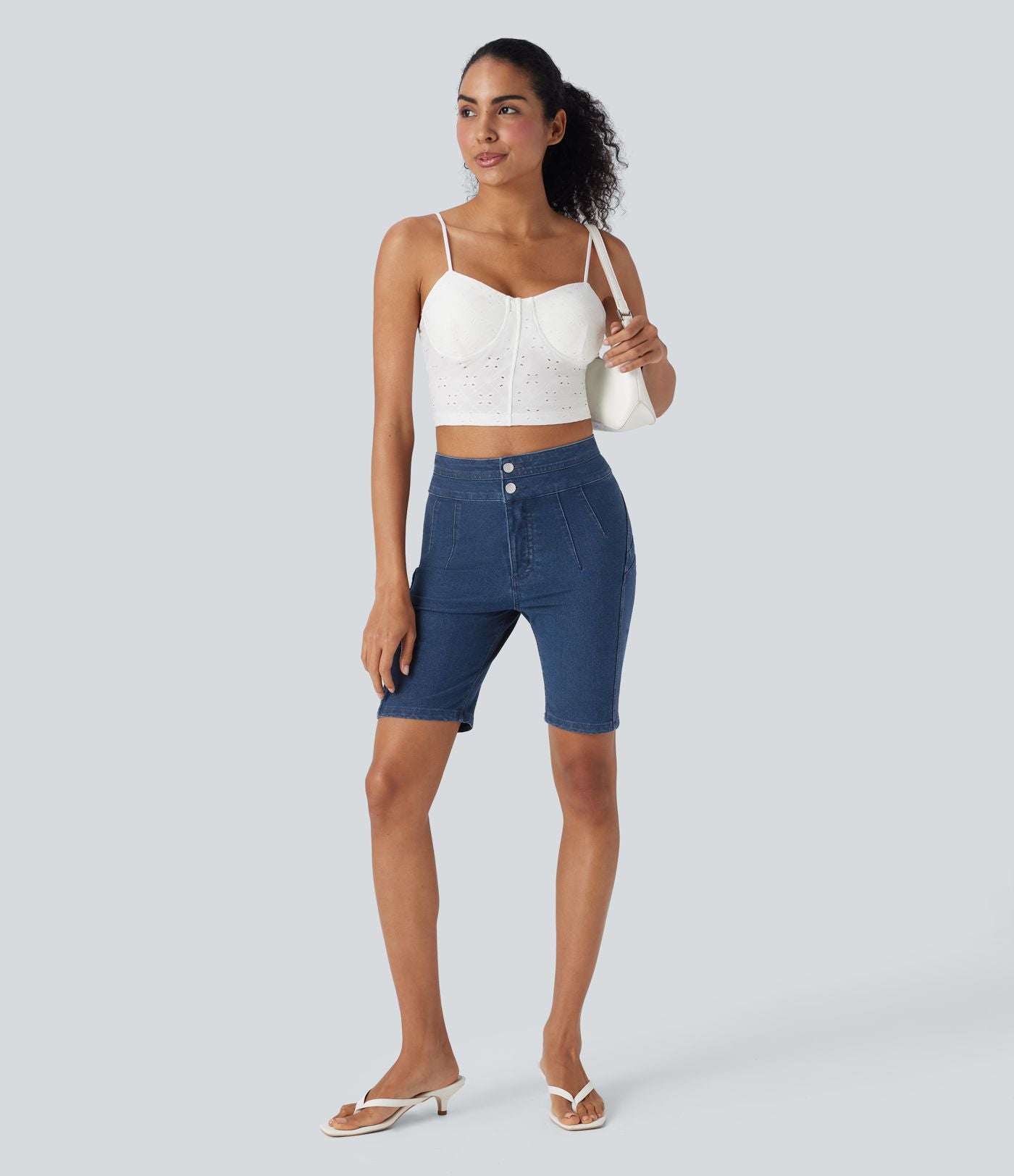 Short cycliste casual denim Halara Flex™ tricot extensible taille haute effet push-up avec poches
