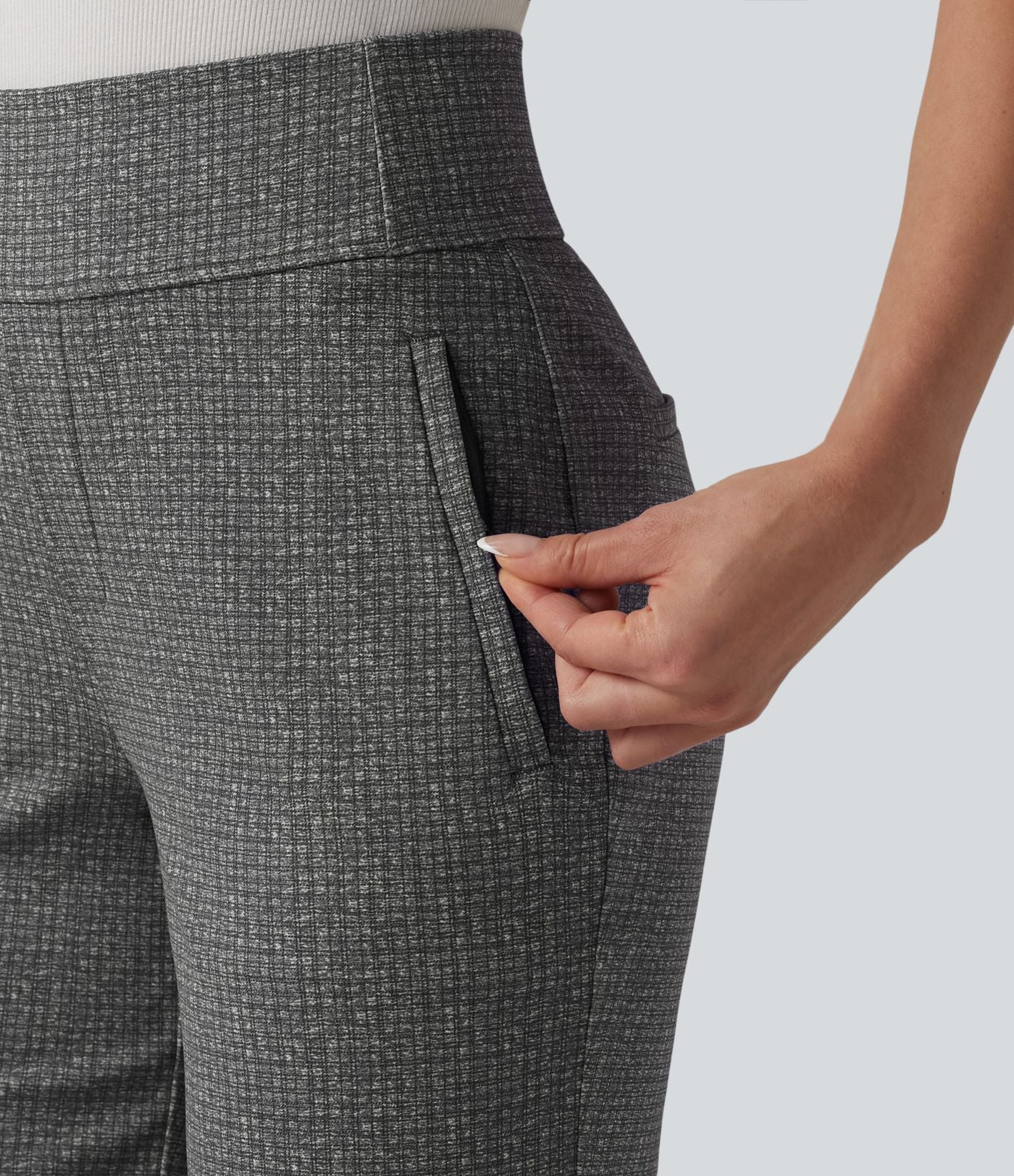 Halara Flex™ Pantalon tailleur évasé taille mi-haute à carreaux avec poches