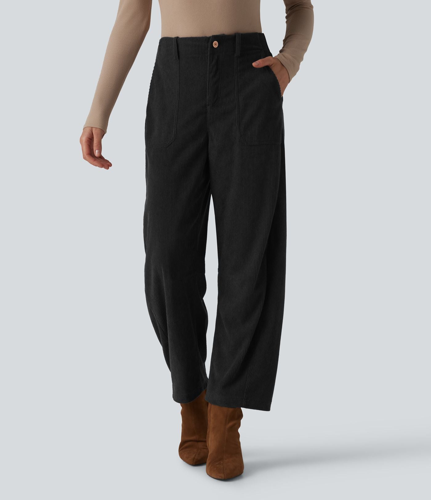 Halara Flex™ Pantalon tailleur velours côtelé taille haute coupe tonneau avec poches