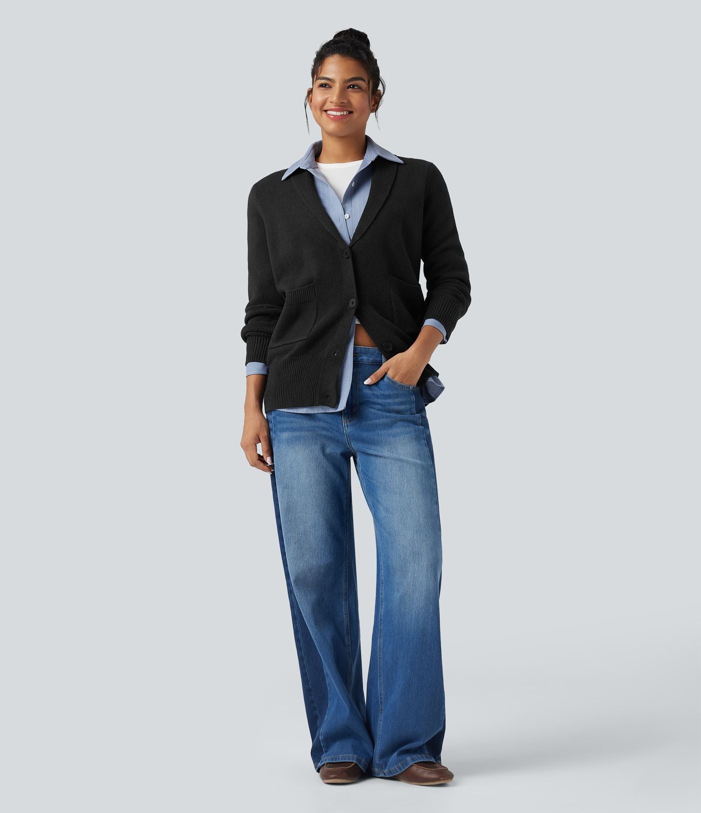 Cardigan col tailleur manches longues avec poches
