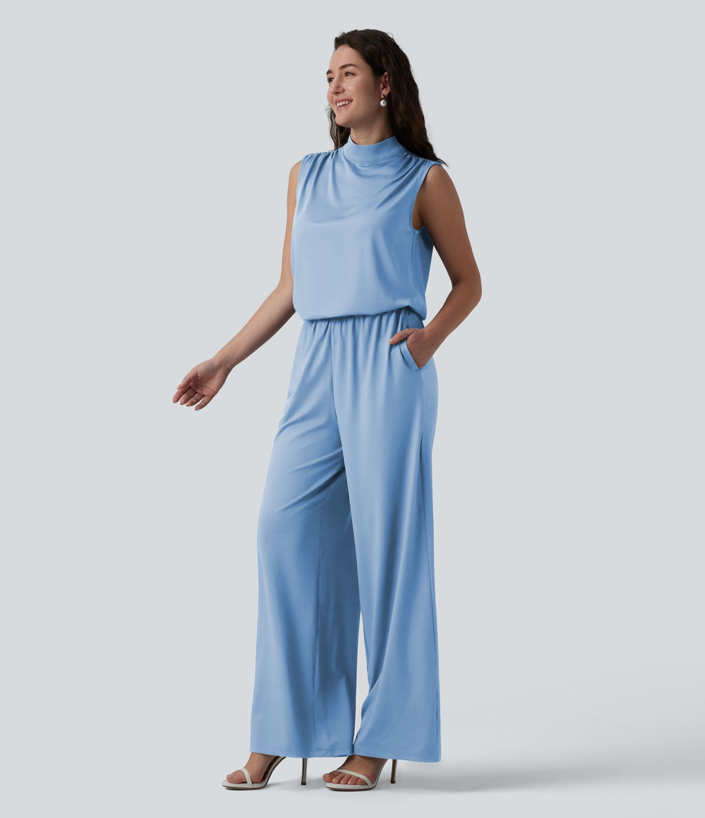 Combinaison mariage et demoiselle d'honneur col montant sans manches coupe droite avec poches - Easy Peasy