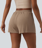 Short tailleur casual 2-en-1 côtelé maille taille haute avec poches