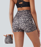 Short cycliste yoga 3'' taille haute imprimé léopard avec poches