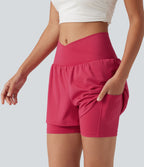 Short de yoga 2-en-1 taille haute croisée en SoftlyZero™ Airy à effet frais InstantCool 12,5 cm avec poches