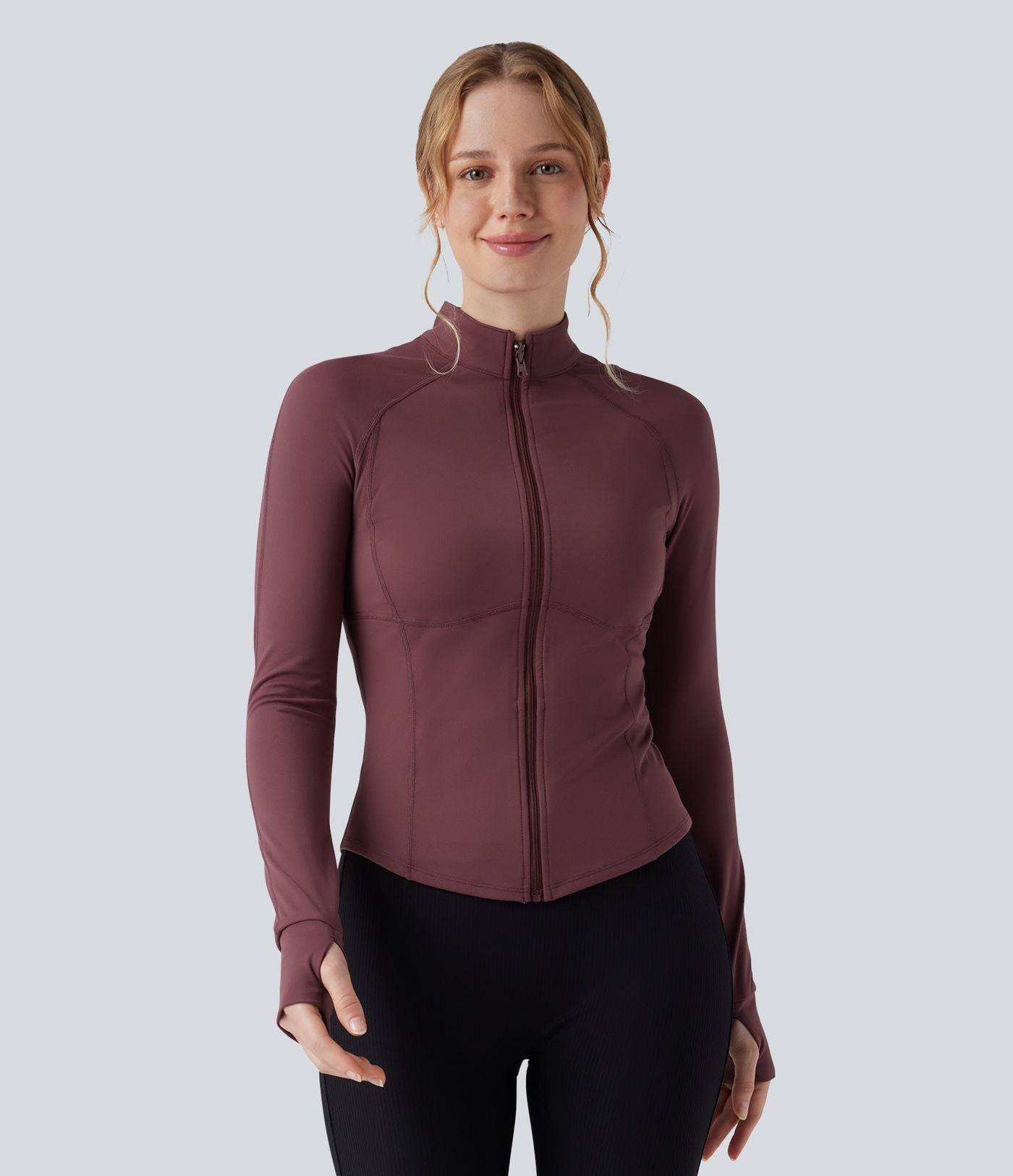 Veste 3-en-1 à col montant, manches longues, trous pour les pouces et veste sherpa à ourlet avec cordon de serrage avec poches
