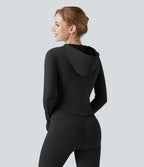 Veste yoga à capuche zippée à manches longues avec passants pouces et ourlet arrondi sans couture OneForm Seamless Flow