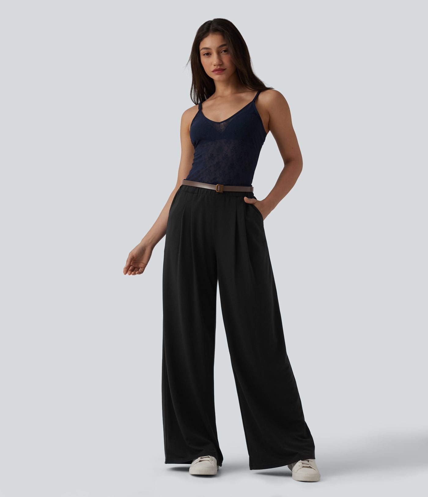 Jogging large décontracté taille mi-haute avec poches
